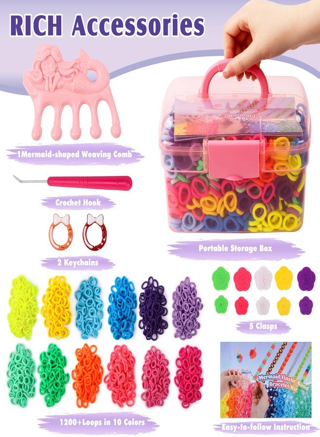 DPAPDI Bracelet Making Kit Toys for Kids, Girls Crafts for Ages 6-12, Mermaid Weaving Loom Bracelets Kits with 1200+ Colorful Fabric Loops, Birthday Gift for DIY Beginners - Image 5
